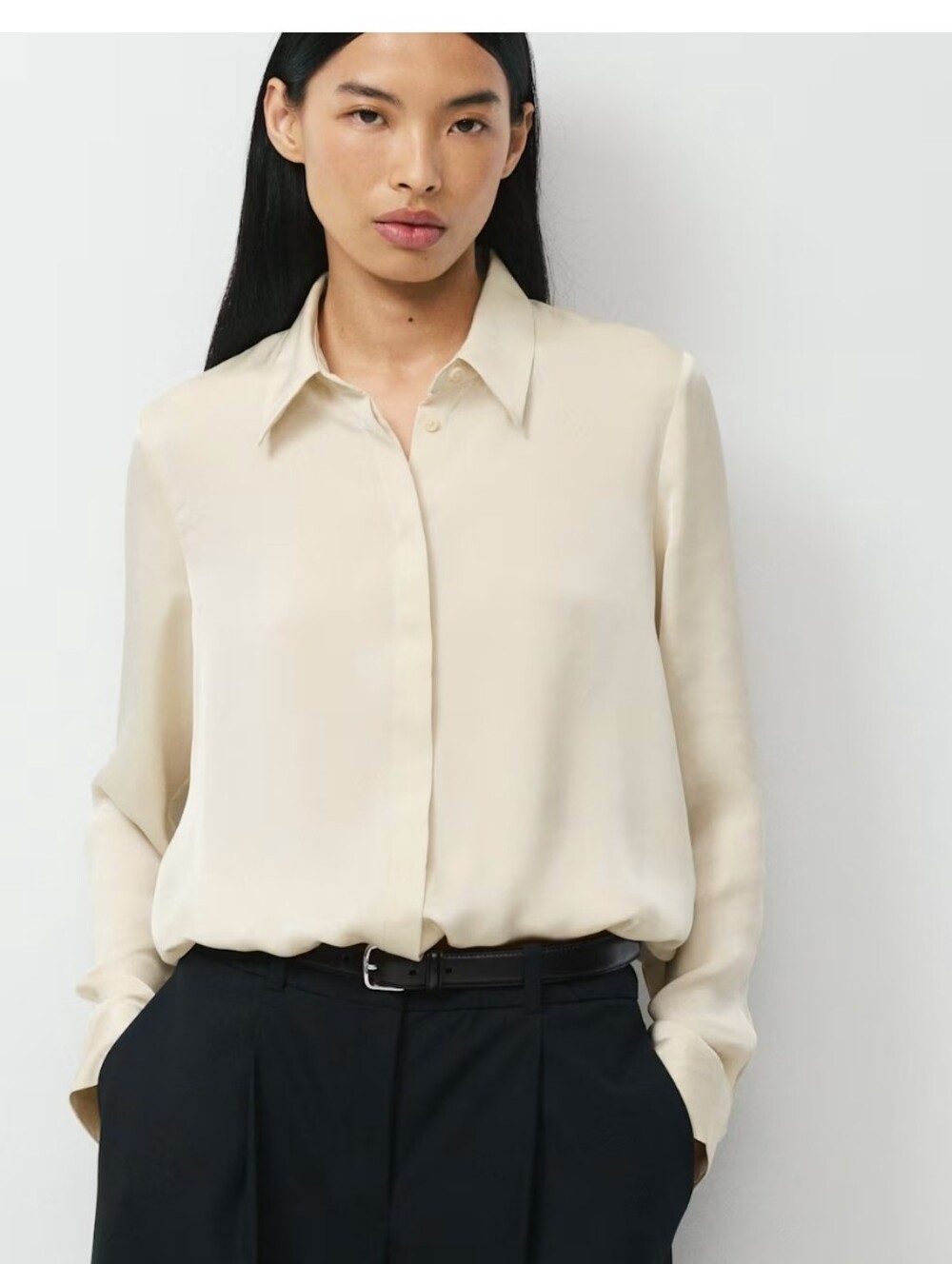 Babaton Cream 100% Silk-Blend Button-Up Blouse